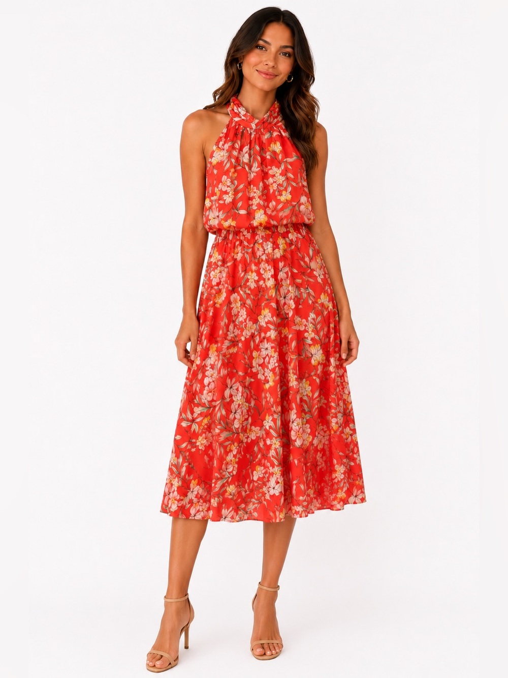LIKE NEW: Adrianna Papell: Floral Halter Midi Dress